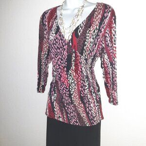 Surplus Wrap Top * Stretchy Tee Shirt * XL * Red Pink White Black * Dana Buchman